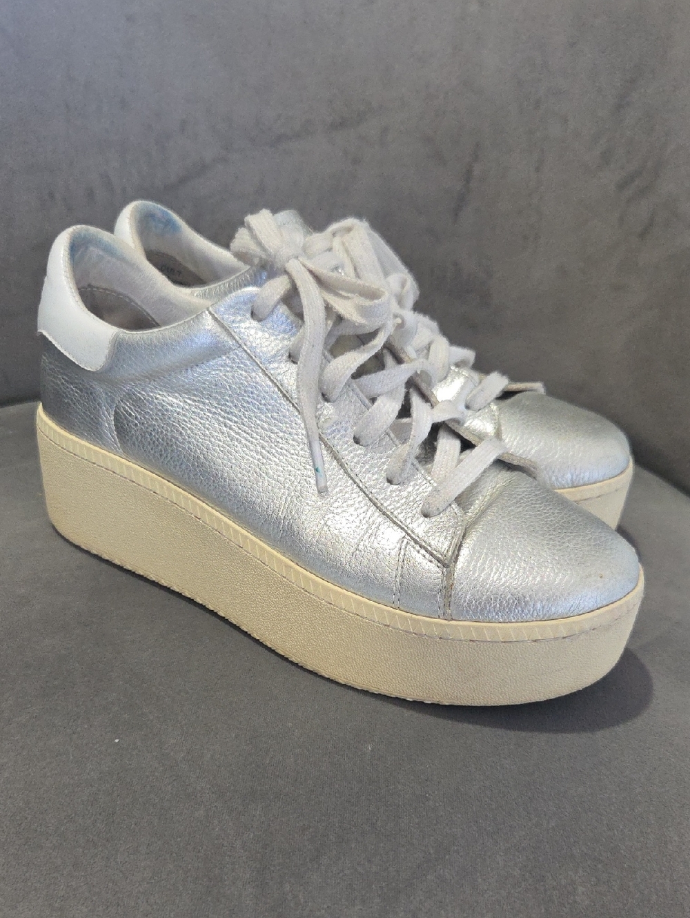 Ash Metallic Silver Platform Sneakers with Cream Platform